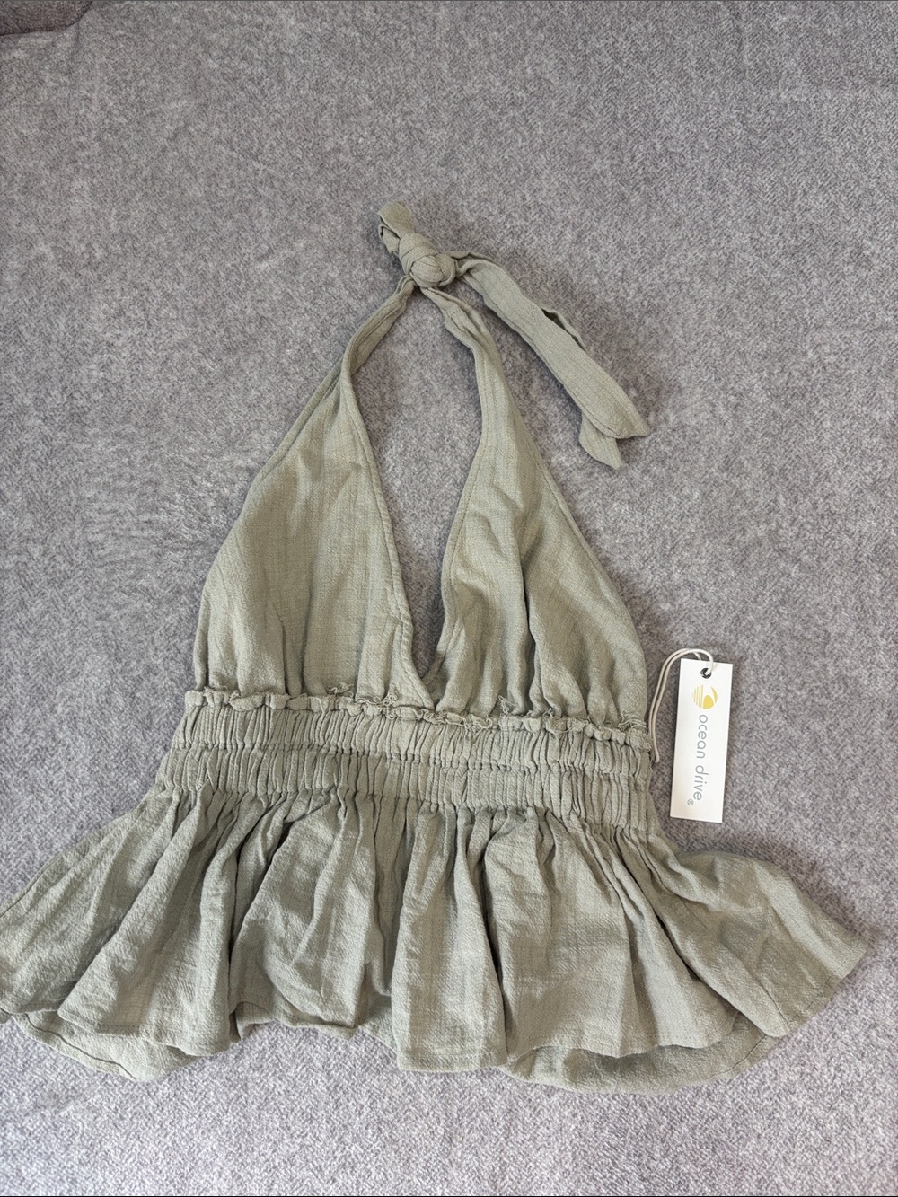 NWT Ocean Drive Sage Halter Peplum Top